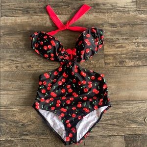 Black and Red Cherry Swimsuit